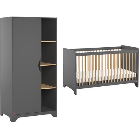 Babybett und Schrank 1 Tür Vox Leaf Grau und Holz (1/5)