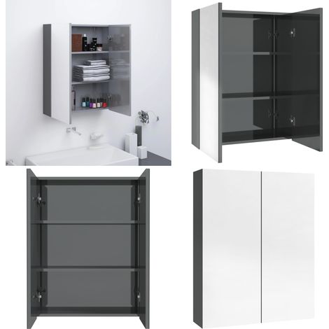 Armoire à miroir de salle de bain 60x15x75 cm MDF Gris brillant - Armoire miroir murale - Armoire salle de bain (1/5)