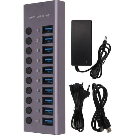 Hub USB 10 ports 5 Gbit/s Plug and Play, adaptateur multiport USB-C, station d'accueil USB-C pour PC de bureau, prise UE 100-240 V (1/5)