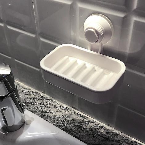 Doppellagige Seifenschale mit Saugnapf, Aufbewahrung für Bad, Waschbecken und Küche (weiß) (1/5)