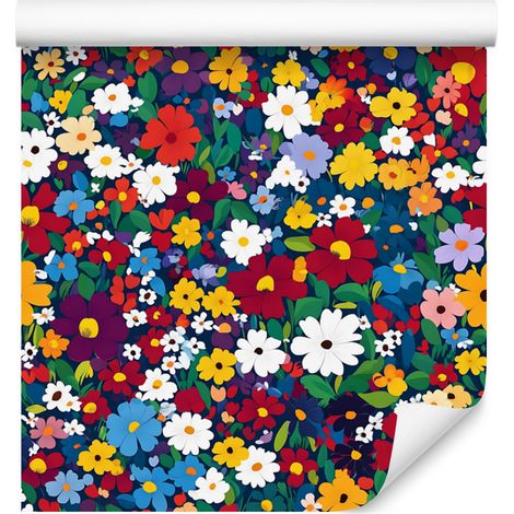 Papier peint à petites fleurs bleues et rouges pour salon et chambre 50x1000 cm (1/5)