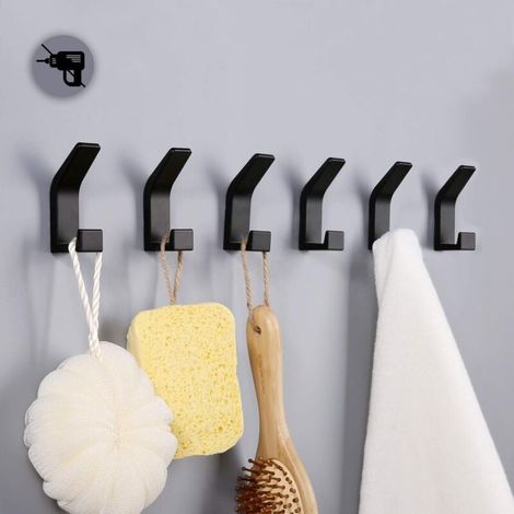 Ulisem 6 crochets autocollants doubles, porte-serviettes de salle de bain, support mural autocollant pour cuisine, salle de bain, bureau, placard, aluminium, noir (1/4)