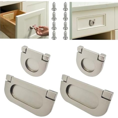Poignées invisibles, 4pcs Argent Cupboard Drawer Cabinet Wardrobe Accessories, Avec vis (35mm&75mm) Cuisine Armoire Porte Poignées Placard Tiroir Chambre Meubles Tirer avec. (1/5)