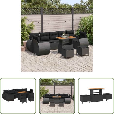 Canapé terrasse - Ensemble de canapé de jardin avec coussin 10 pcs Noir (1/5)
