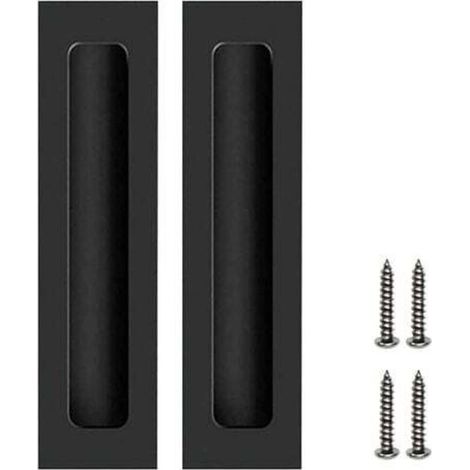 Lot de 2 poignées de porte invisibles encastrées pour portes coulissantes noires, compatibles avec les tiroirs de placards, avec vis. (1/5)