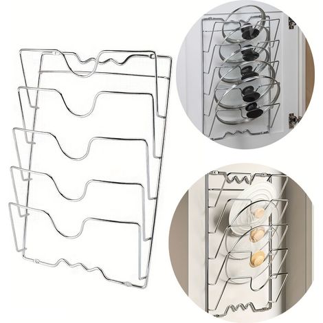 Wandmontierter Topfdeckelhalter aus Edelstahl, 5-stufiger Küchenorganizer, Aufbewahrung und Organisation