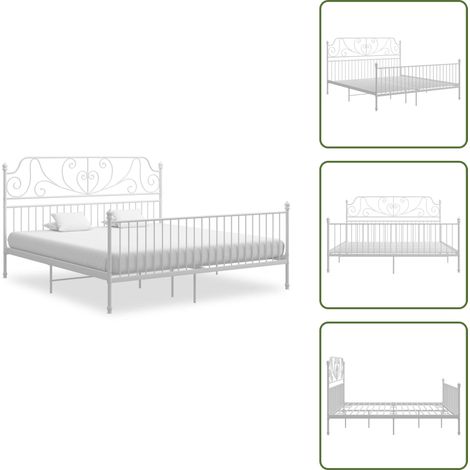 Bettgestell Weiß Metall 180x200 cm - Metallbett - Doppelbett - Boxspringbetten - Bettrahmen - Weißes Bett