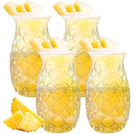 Lot de 4 verres à cocktail : 480 ml, verres ananas, gobelets à cocktail pour bar, fête, jus de vin, verres à ananas Verre à cocktail transparent avec relief ananas pour cocktails, verres à jus (1/5)