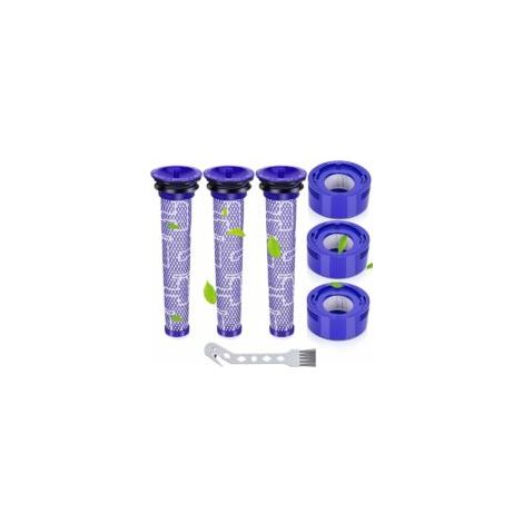 Ensemble de 7 préfiltres et postfiltres pour aspirateurs sans fil Dyson V8 et V7, comprenant 3 postfiltres HEPA, 3 préfiltres et 1 brosse de nettoyage blanche (format familial). (1/3)