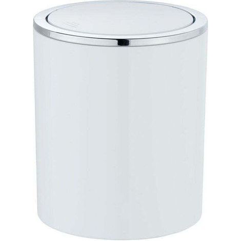 Poubelle à couvercle oscillant 2L Inca , Poubelle design salle de bain ou WC, Plastique haut de gamme et chrome, 14 x 16,8 cm, Blanc et argent (1/5)