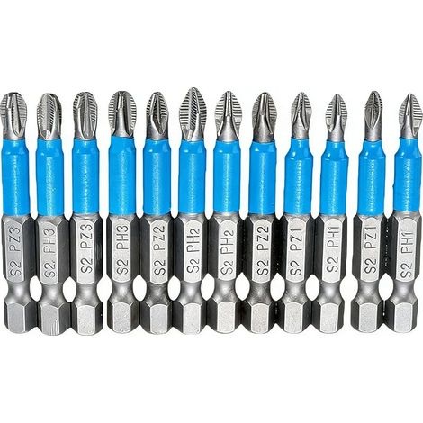 Embouts de Tournevis à Tête Cruciforme Magnétique, 12Pcs 50mm Embout Visseuse Aimanté, Screwdriver Bits PH1 PH2 PH3 PZ1 PZ2 PZ3 pour Tournevis Électriques à Main (1/5)