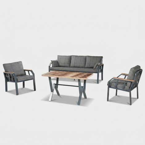 Metall-Gartenlounge-Set mit Tisch Nergiz 3+1+1 - Dunkel Grau (1/4)