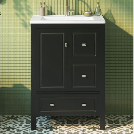 Badmöbel mit Waschbecken, 62 x 47 x 90 cm, schwarz, 3 Schubladen und 1 Tür HAVRYA (1/5)
