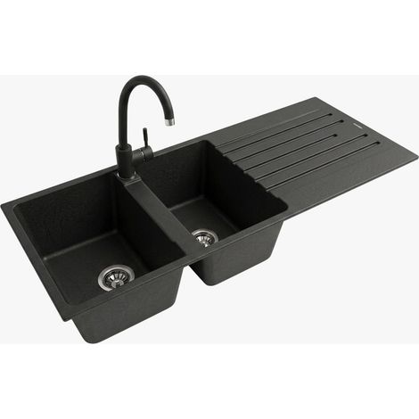 Lavello Staylux con 2 Vasche e gocc. a destra con miscelatore Nero 1150B-N