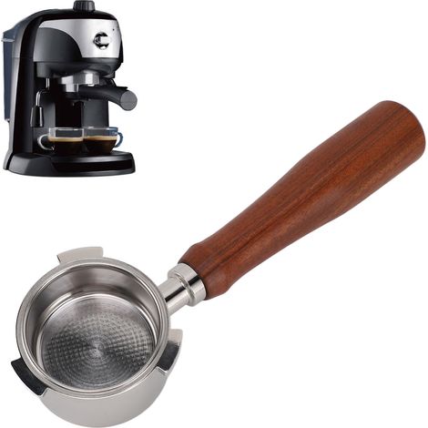 Convient pour la machine à expresso à trois poignées Delonghi, poignée en bois massif, poignée à café à trois poignées en acier inoxydable, poignée sans fond Delonghi, 51 mm. (1/5)