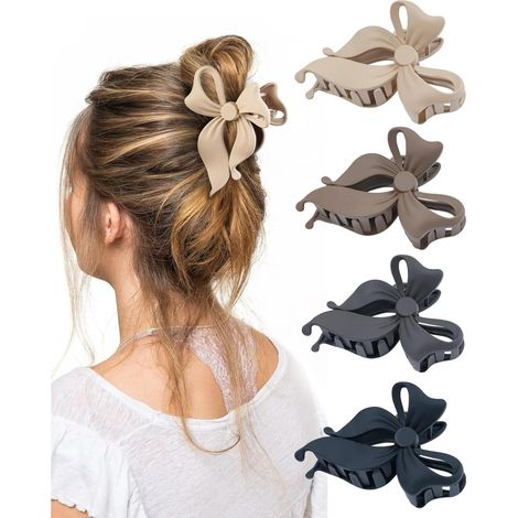 Set di 4 graziose mollette per capelli da donna con fiocchi, grandi, finitura opaca, tenuta forte, adatte a capelli fini e spessi Accessori per capelli alla moda (1/5)