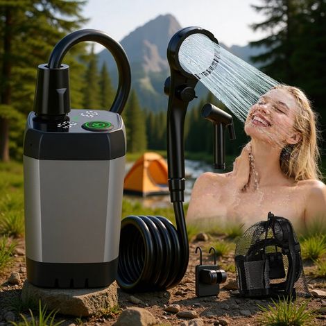 Kit de ducha de camping impermeable de 6000 mAh, bomba recargable por USB, 4 modos, pantalla, jardín/senderismo.