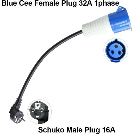 Adaptateur électrique Schuko vers prise CEE 230V 32A IP44 pour extérieur Longueur 20 cm H07RN-F 3G 1,5 mm² pour camping (1/4)