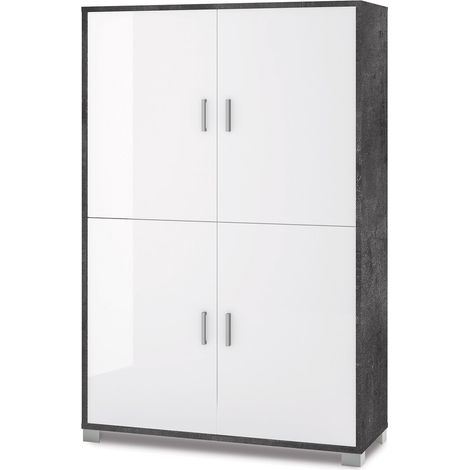 Mobile Multiuso 4 Ante 107x162x41 cm Ossido Nero/Bianco Lucido (1/3)