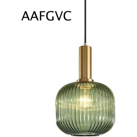 Rabatt, Innen-Kronleuchter, Industrieleuchte, moderne Pendelleuchte, E27-Fassung, Lampenschirm, Decke, gestreifte Glas-Pendelleuchte (grün, 20 cm), AAFGVC