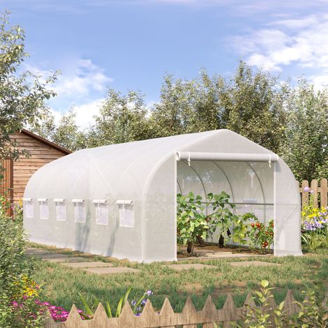 Invernadero túnel 6x3x2 m jardin grande 12 ventanas puerta cremallera macro metal cultivo plantas Blanco