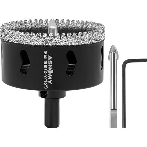 Scie Cloche Diamantée de 65 mm avec Mèche Pilote, Foret Trépan Diamanté Denté, Scie Cloche Diamant pour carrelage, Verre, porcelaine, pierre de granit (1/5)