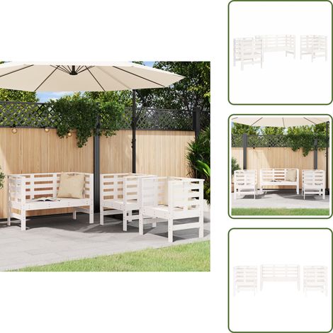 Madera de pino - vidaXL Juego de muebles de jardín 3 pzas madera maciza de pino blanco - Muebles de exterior