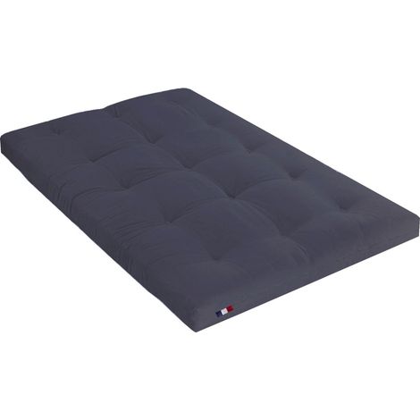 Matelas futon coton et fibres recyclés fabriqué en France Couleur Gris Anthracite 140 x 190 cm (1/5)