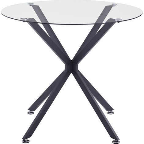 Table à manger 80 cm plateau rond en verre trempé format compact gain de place piètement métal stable convient à 1 à 4 personnes (1/5)