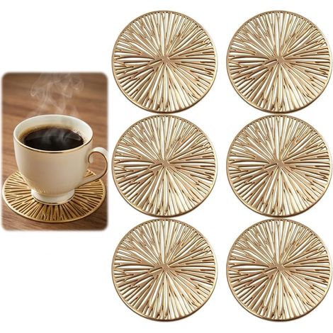 Lot de 6 sous-verres ronds dorés, PVC résistant chaleur, base liège antidérapante, pour maison bar terrasse (1/5)