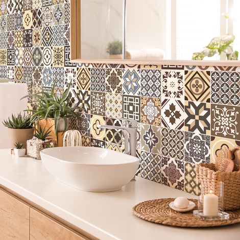 Sticker Mural Carrelage adhésif Cuisine Salle de Bain - 30 STICKERS CARREAUX DE CIMENT VICENZU - 30stickers10x10cm (1/5)