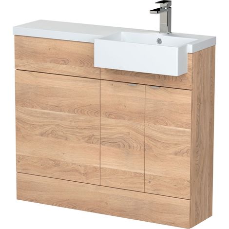 Alrewas Contemporary 2 Door Right-Hand Floor Standing Combination Unit with Basin, Bleached Oak, 1000mm