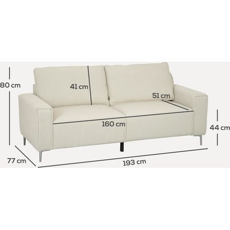 Canapé 3 places blanc crème 193×77×80cm,accoudoirs et coussins dossier velours côtelé,noyau ressort épais pour salon et chambre. (1/5)