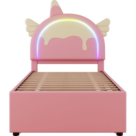 Lit enfant cartoon 90200cm, forme licorne, avec lit gigogne coulissant, matériau PU, rose (1/5)