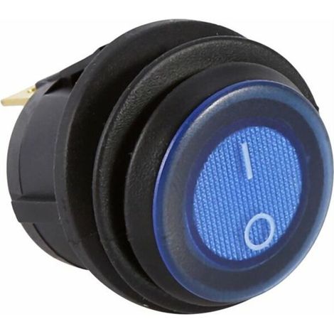 Large rocker switch for LED spotlights, 12V, car/boat, round on/off rocker switch (SPST), blue (1/5)