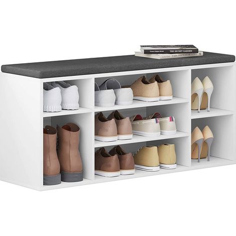 WOLTU Schuhbank weiß, Schuhregal mit Sitzbank 7 Fächern, Garderobenbank für Schuhaufbewahrung, für Eingangsbereich Flur, aus Holzwerkstoff, 103,5x48x30 cm (1/5)