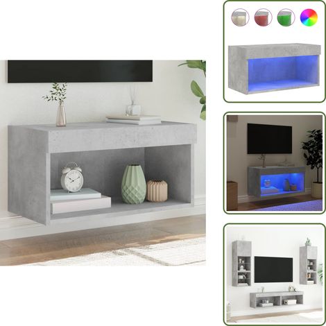 The Living Store Meuble TV avec lumières LED gris béton 60x30x30 cm - Meuble mural (1/5)