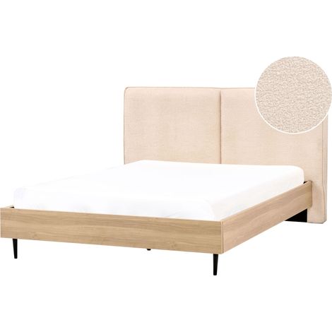 Letto matrimoniale in tessuto bouclè beige con testiera imbottita 160 x 200 cm Izernore