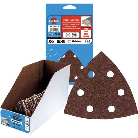 Leman - 50 Delta-Dreieck-Schleifblätter mit Klettverschluss und 6 Löchern, 95x95x95mm, Körnung 80 (1/2)