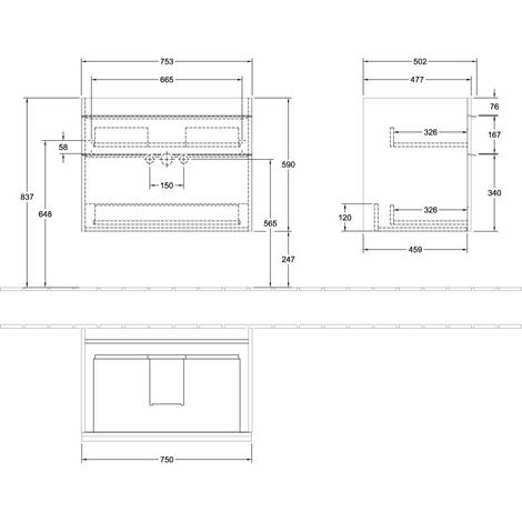 Villeroy & Boch A92501VN WTUS Venticello 753x590x502mm 2 tir.