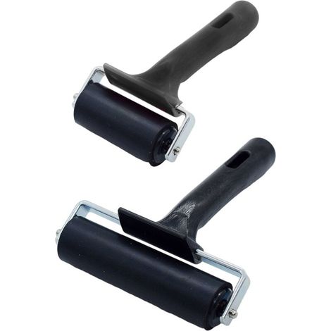 2 rodillos de goma dura para impresión, printmaking roller, ink roller, art roller, high-grade wood handle printmaking roller