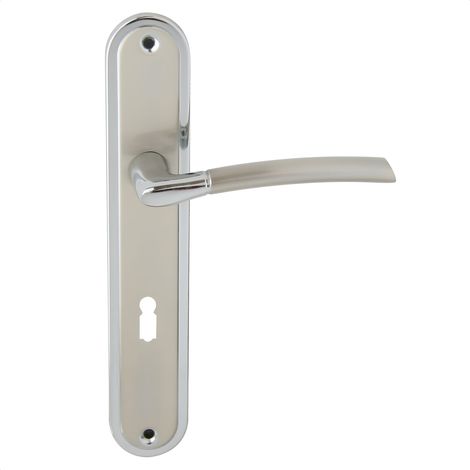 Manilla de puerta Domino para placa Presto M6/M9 cromada/níquel con llave BB72