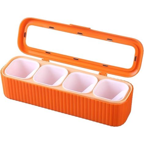 Küchengewürz-Set mit vier Fächern, inklusive Löffel und Gewürzaufbewahrungsbox, geeignet für die Arbeitsplatte - orange. (1/5)