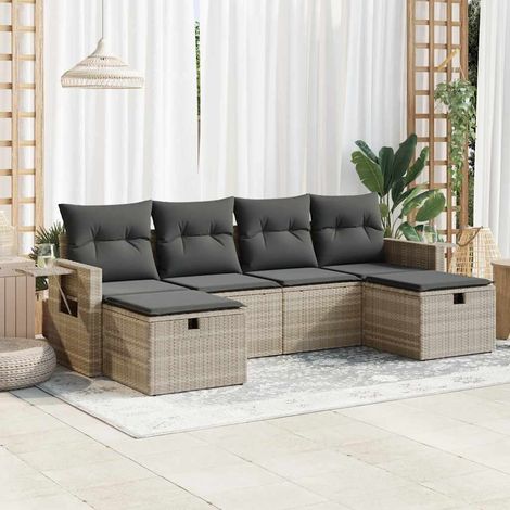 Rattan PE - vidaXL Set Divano da Giardino 6pz con Cuscini Grigio Chiaro Polyrattan - Mobili da esterno (1/5)