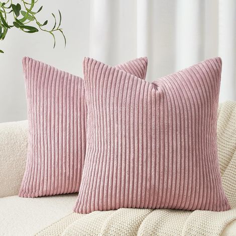 Fundas de almohada de 50 x 50 cm, rosas, juego de 2, a rayas, para sofá, cojín decorativo, decoración del hogar, habitación infantil, dormitorio. (1/5)