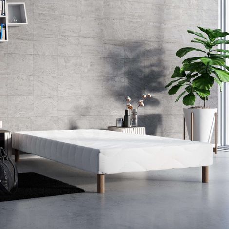 Mobilier Deco – Sommier tapissier 90x200 cm – Lattes en bois de pin – Anti-bactérien et anti-acariens – 4 pieds inclus – Hauteur 15 cm (1/4)