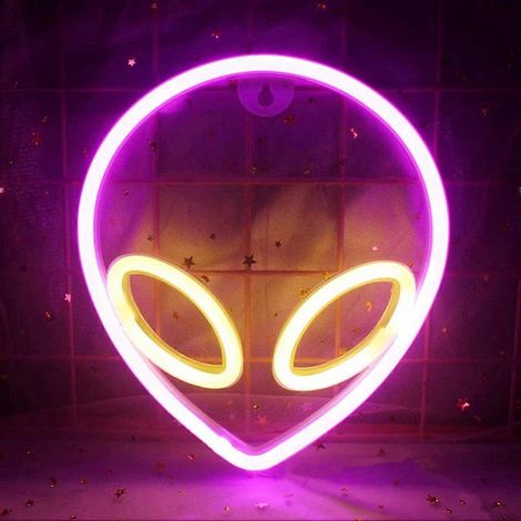 Enseigne lumineuse LED néon extraterrestre pour chambre d'enfant, chambre à coucher, hôtel, magasin, restaurant, salle de jeux, bureau, décoration murale, enseigne d'anniversaire (rose-blanc chaud) (1/5)