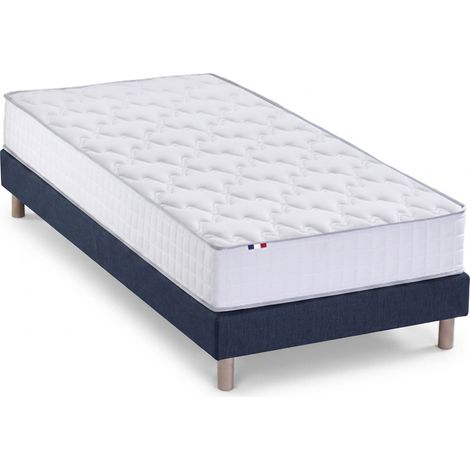Ensemble matelas ressorts ASTRE sommier déco bleu 140x190cm