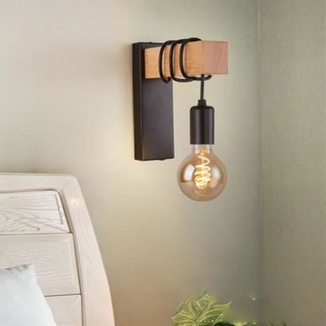 Applique Murale - Bois - Design Industriel Rétro - Pour Salon Chambre Escalier - E27 - Noir - 1 Pièce (1/4)