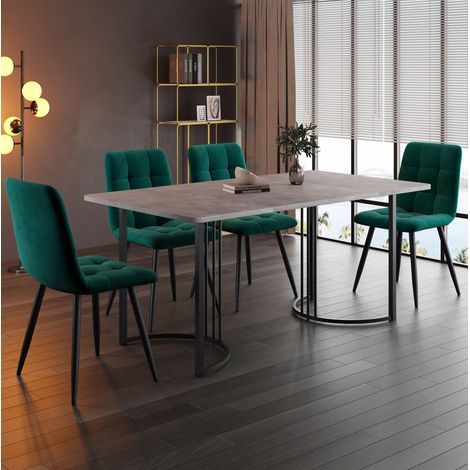 MEUBLIV Conjunto de comedor 140x80 cm con 4 sillas de terciopelo verde oscuro (1/5)